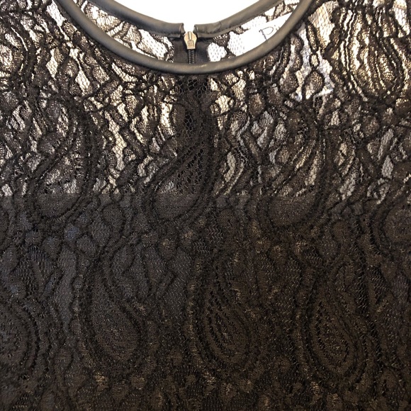 Faux Leather & Lace Dress Fit & Flare Drop Waist Prom Party - Picture 6 of 7